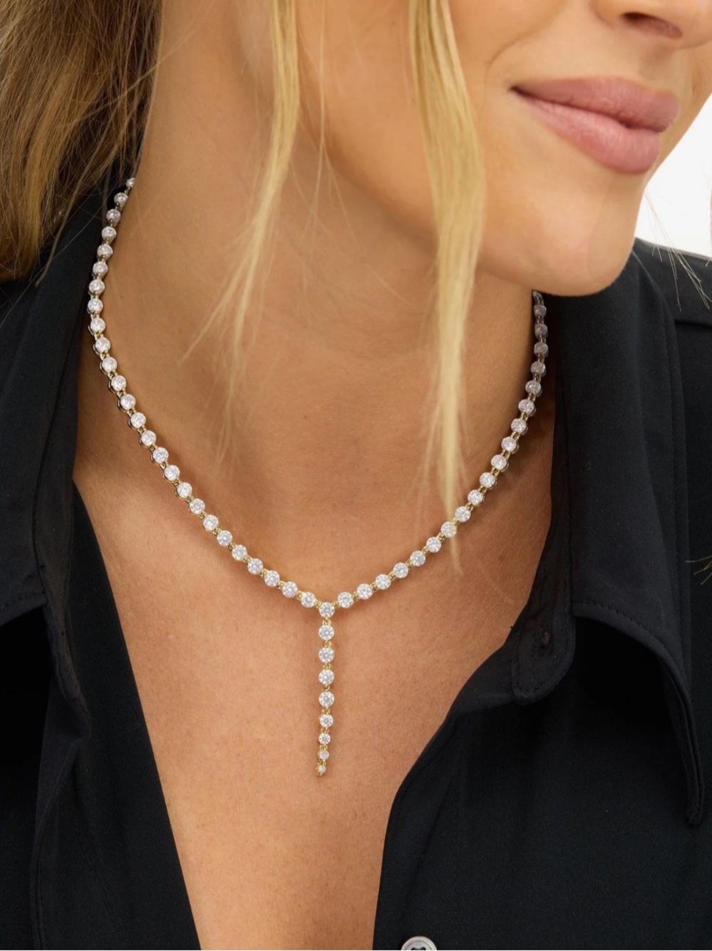 New Melinda Maria She's an Icon Lariat Tennis Necklace - Gold $215